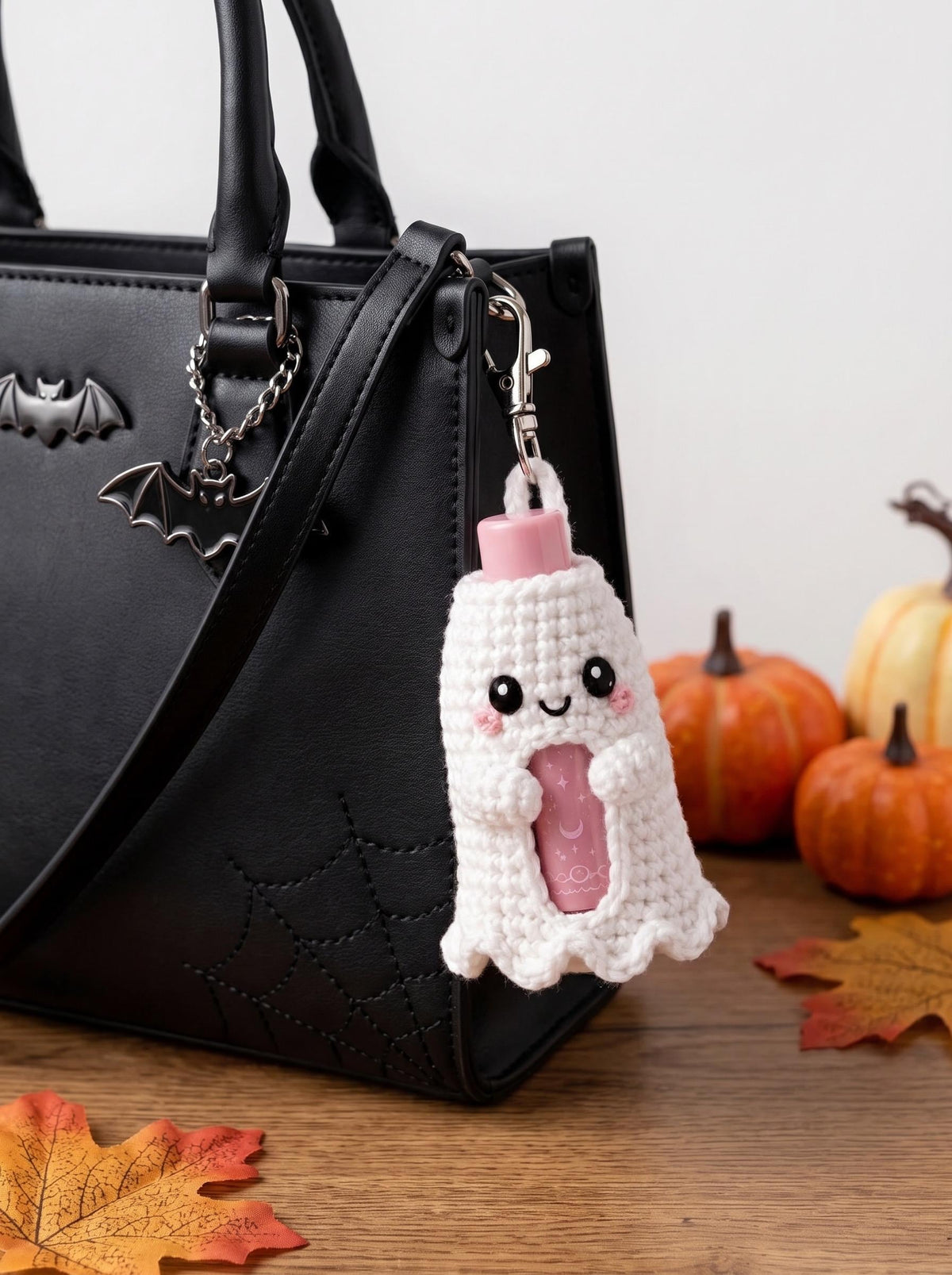 Ghost Lip Balm Holder, Crochet Chapstick Holder, Halloween Bag Charm, Cute Ghost Keychain, Spooky Cute Gift, Purse Accessory