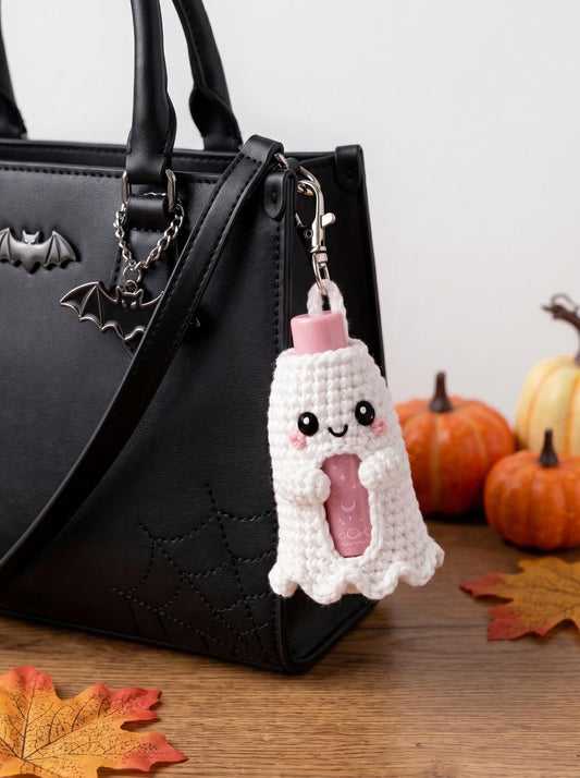 Ghost Lip Balm Holder, Crochet Chapstick Holder, Halloween Bag Charm, Cute Ghost Keychain, Spooky Cute Gift, Purse Accessory
