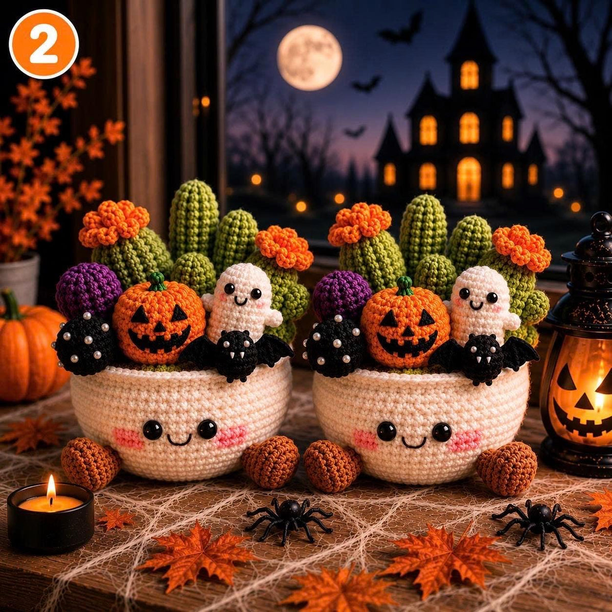 Spooky Crochet Cactus Pot, Halloween Desk Decor, Ghost Cactus Decor, Handmade Halloween Gift, Cute Office Decor, Gothic Home Decor