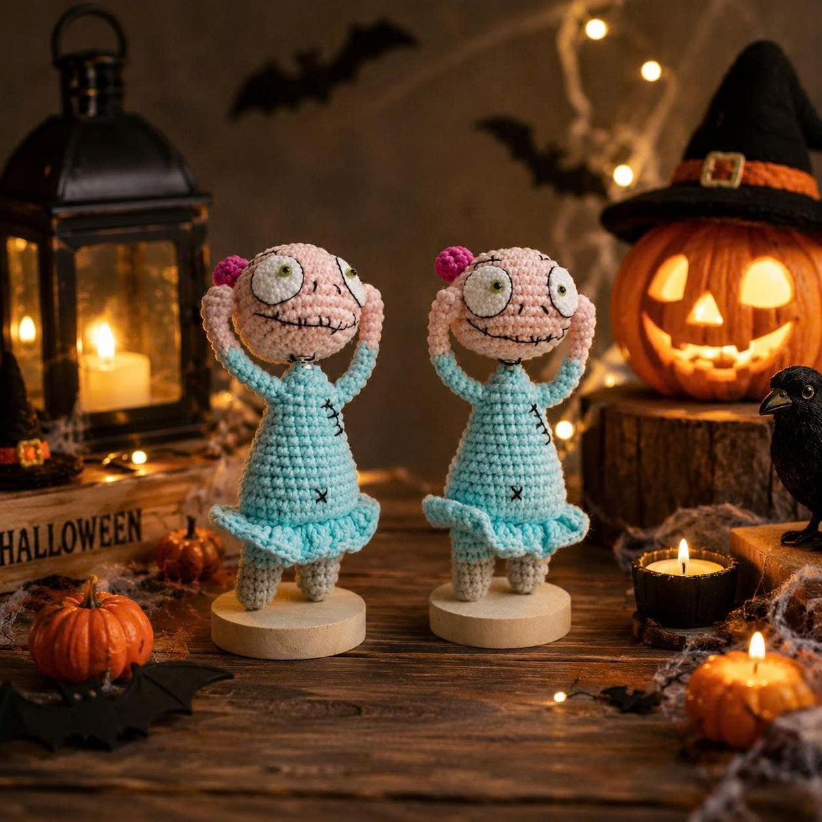 Spooky Stitched Doll Amigurumi, Creepy Cute Ragdoll Crochet, Gothic Halloween Decor, Zombie Girl Desk Accessory, Spooky Basket Stuffer