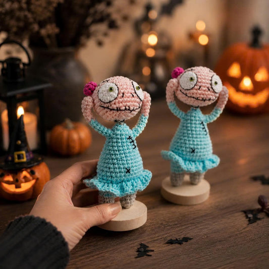 Spooky Stitched Doll Amigurumi, Creepy Cute Ragdoll Crochet, Gothic Halloween Decor, Zombie Girl Desk Accessory, Spooky Basket Stuffer