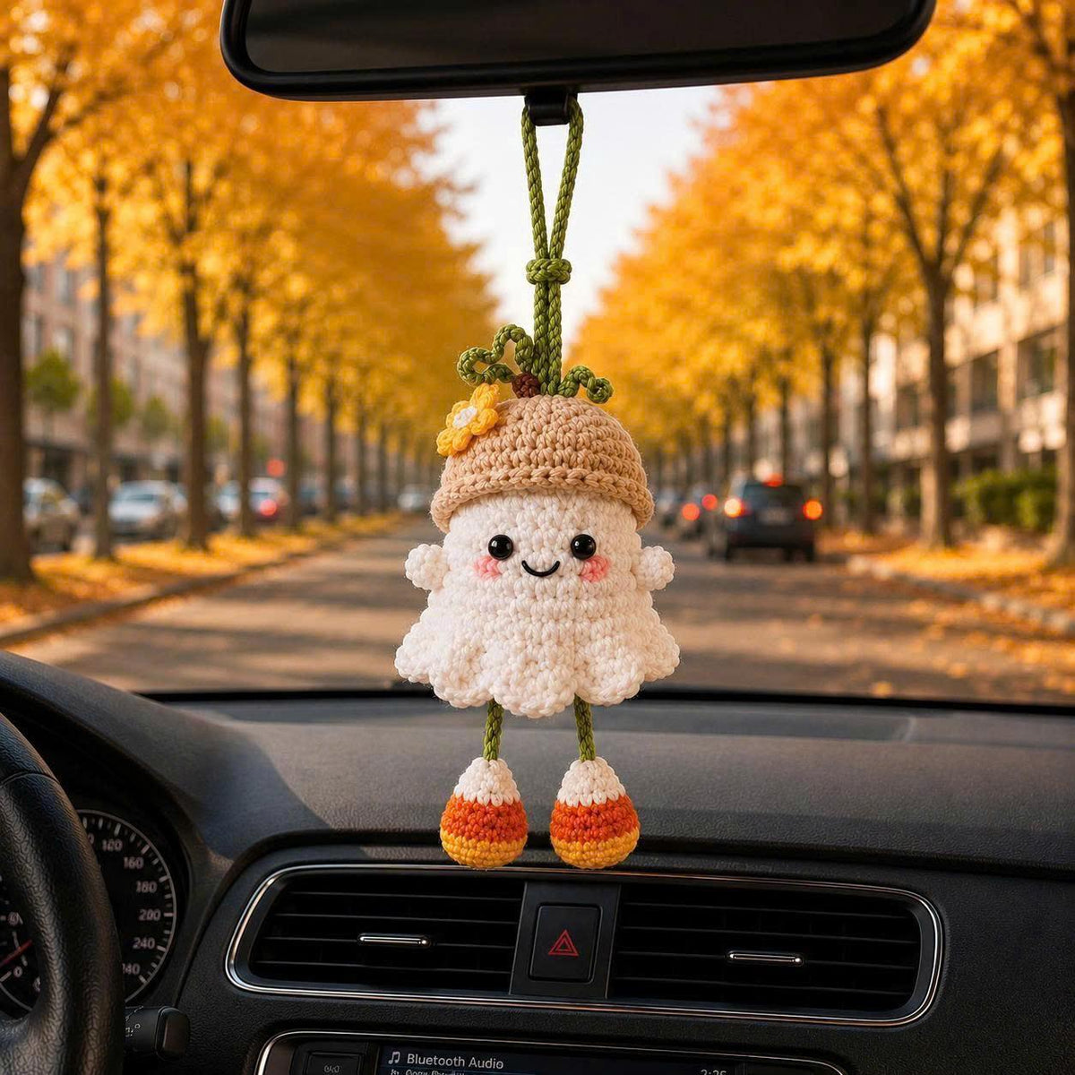 Handmade Crochet Ghost Car Charm, Handmade Halloween Mirror Accessory, Halloween Cute Gift, Cute Spooky Car Decor, Amigurumi Ghost Hanging
