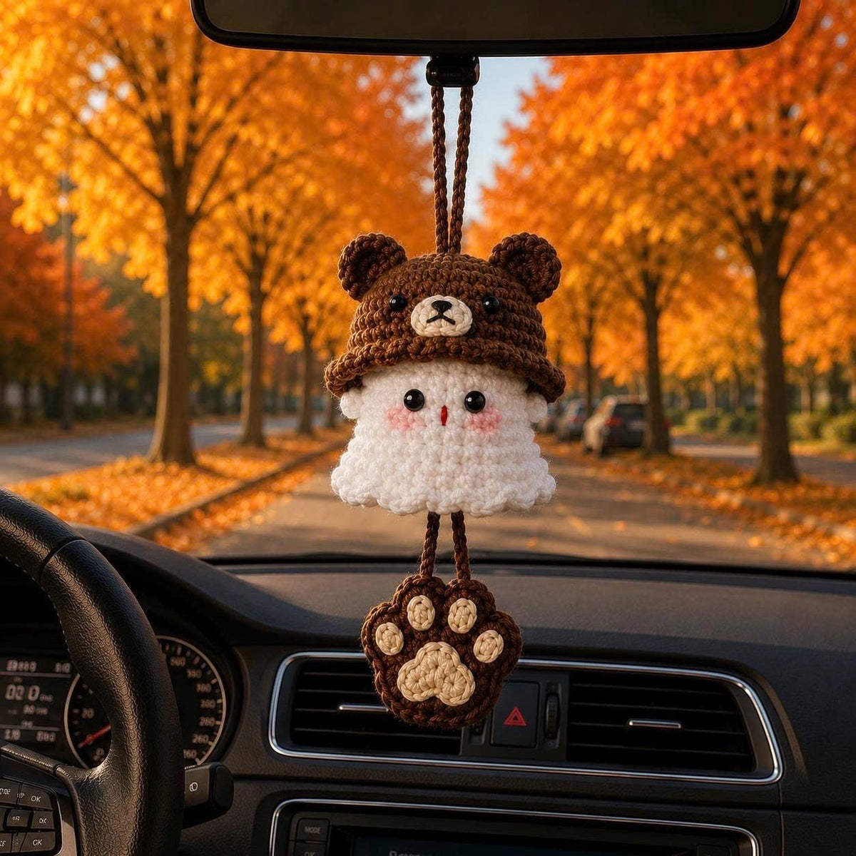 Halloween 2026 Crochet Ghost Car Charm, Handmade Mirror Accessory, Cute Spooky Car Decor, Amigurumi Ghost Hanging, Halloween Cute Gift