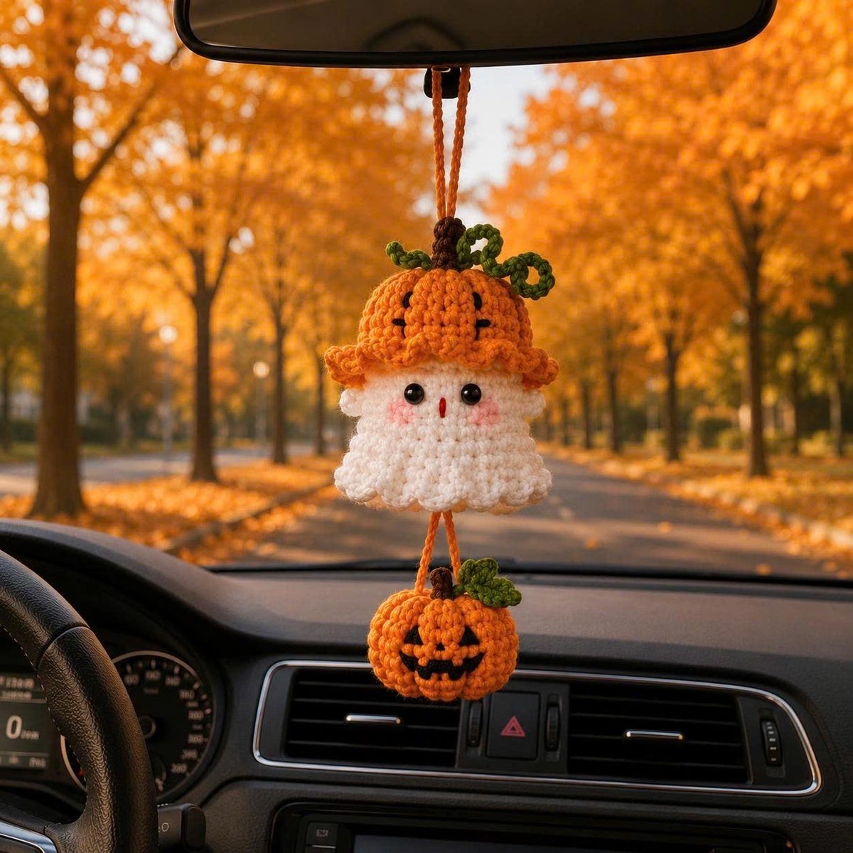 Halloween 2026 Crochet Ghost Car Charm, Handmade Mirror Accessory, Cute Spooky Car Decor, Amigurumi Ghost Hanging, Halloween Cute Gift