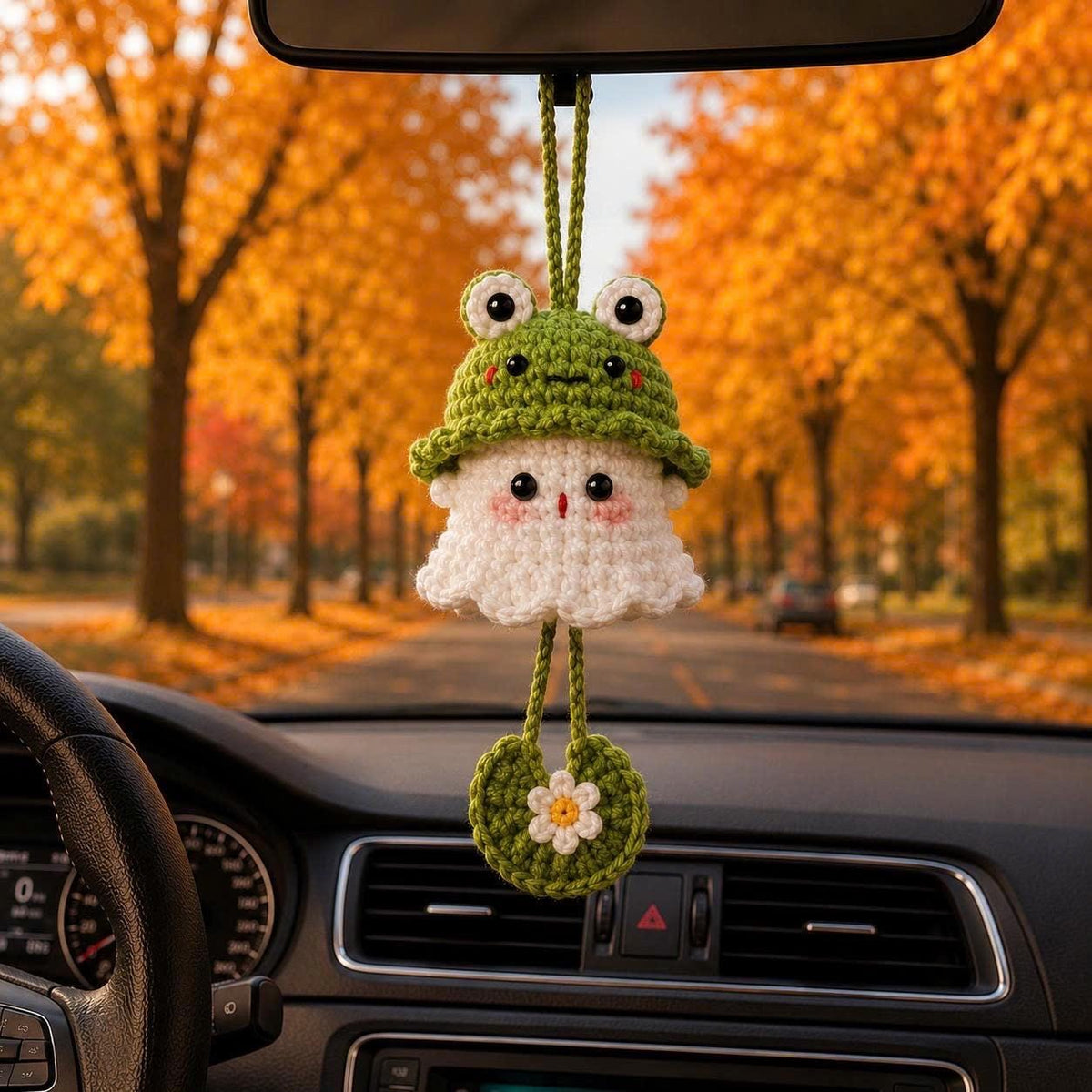 Halloween 2026 Crochet Ghost Car Charm, Handmade Mirror Accessory, Cute Spooky Car Decor, Amigurumi Ghost Hanging, Halloween Cute Gift