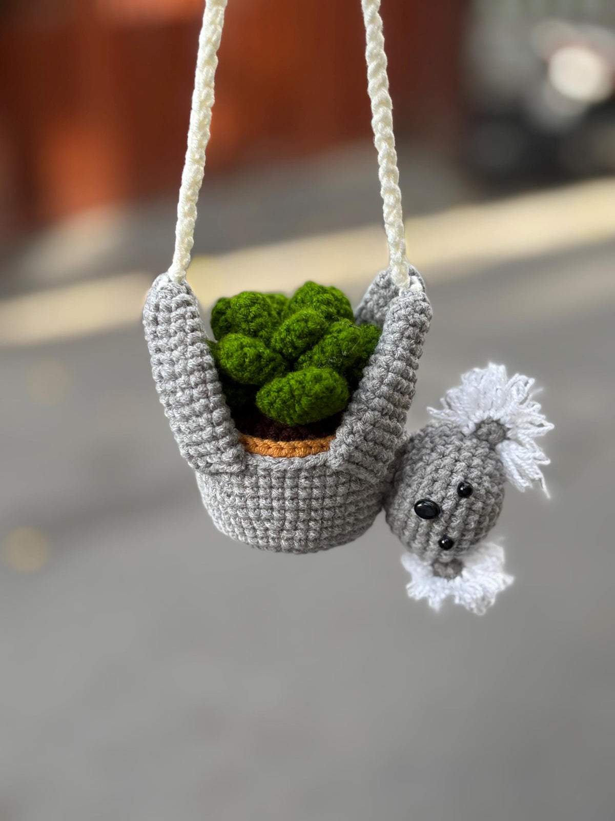 Koala Crochet Car Hanging, Cute Relaxing Car Decor, Amigurumi Koala Plant Holder, Car Mirror Accessory, Handmade Gift for Koala Lovers