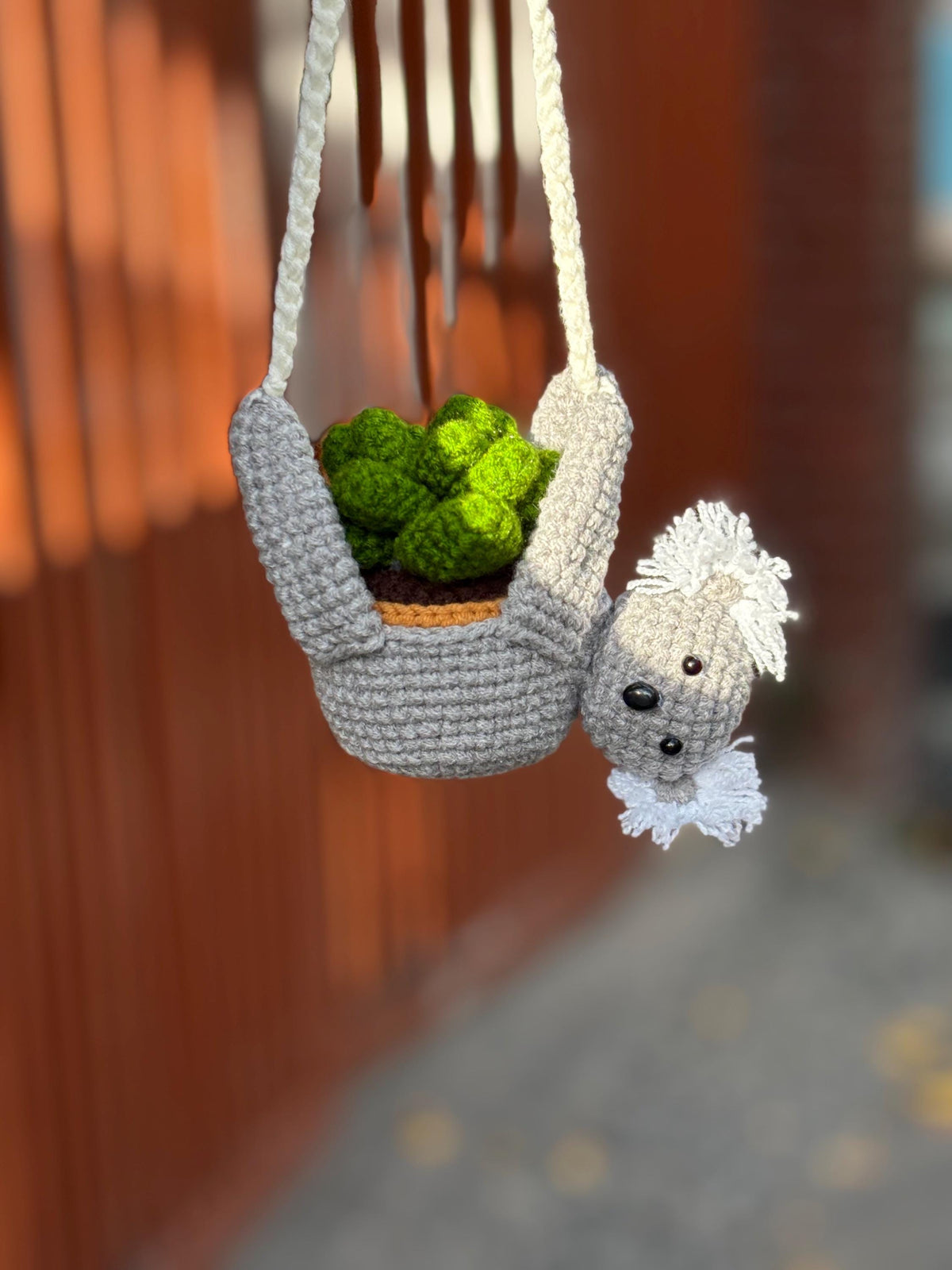 Koala Crochet Car Hanging, Cute Relaxing Car Decor, Amigurumi Koala Plant Holder, Car Mirror Accessory, Handmade Gift for Koala Lovers