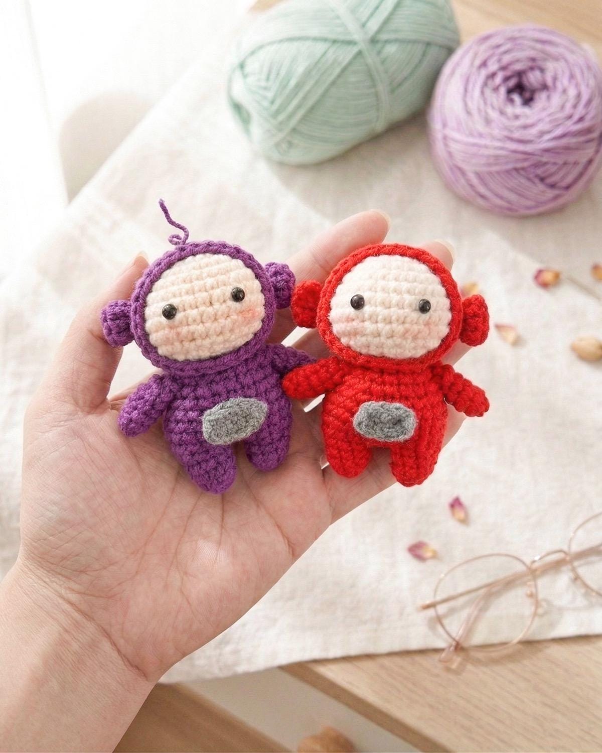 Handmade Crochet Glow Spirit Keychain | Cute Mini Figure Bag Charm | Kawaii Tiny Doll | Funny Cute Gift | Bag Charm Accessory