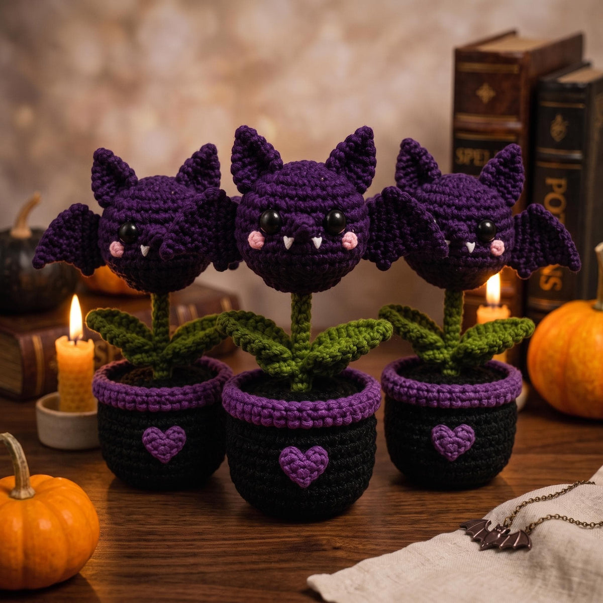 Crochet Bat Flower Pot, Halloween Desk Decor, Spooky Bat Plant, Gothic Home Decor, Cute Halloween Decoration, Handmade Halloween Gift