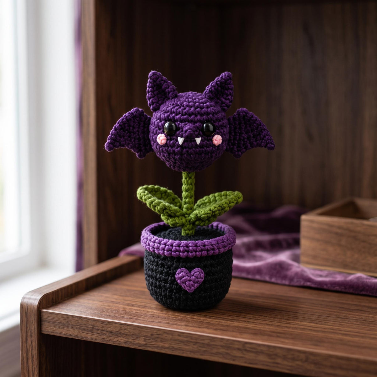Crochet Bat Flower Pot, Halloween Desk Decor, Spooky Bat Plant, Gothic Home Decor, Cute Halloween Decoration, Handmade Halloween Gift