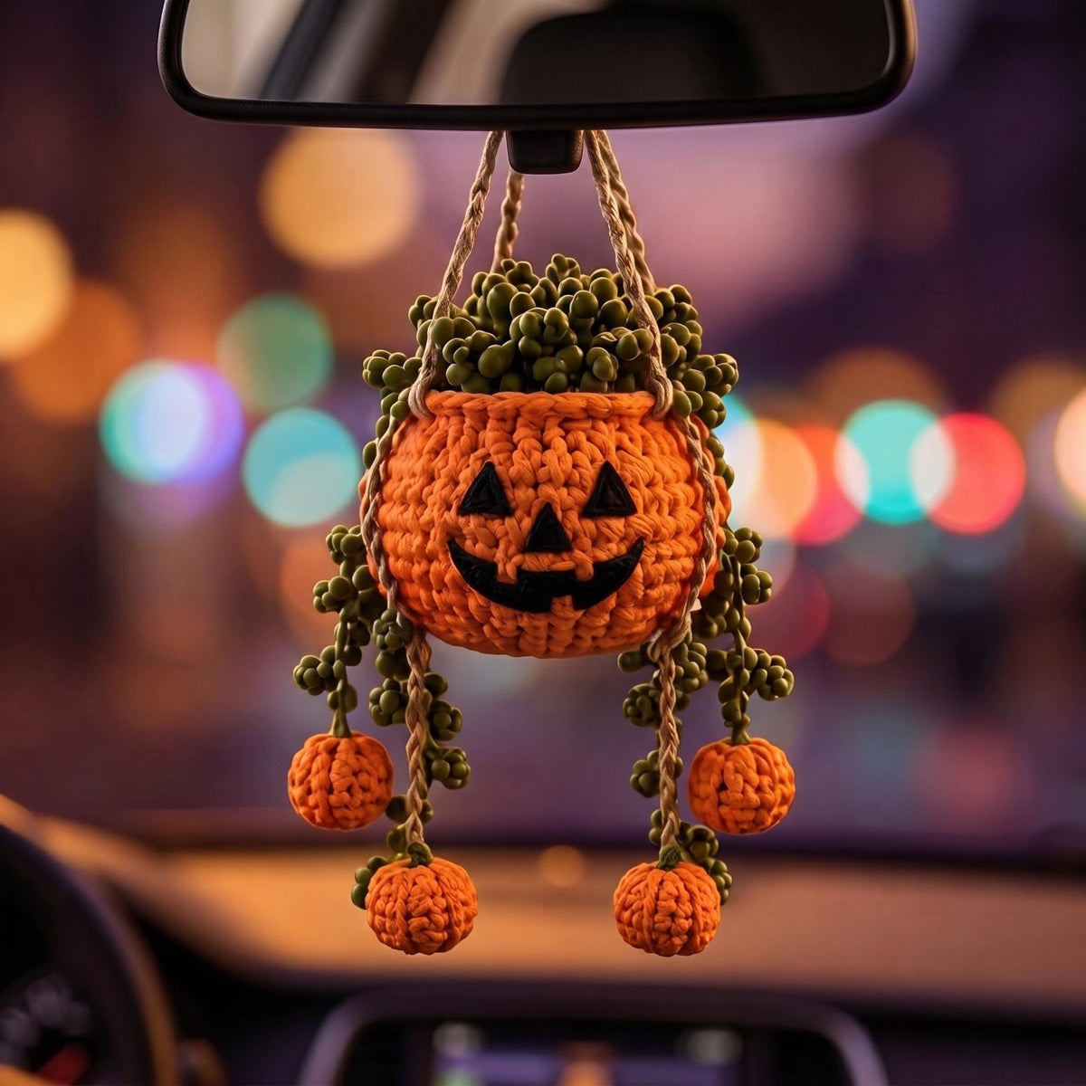 Crochet Halloween Hanging Planter, Pumpkin Car Hanging, Ghost Bat Rearview Mirror Charm, Spooky Cute Car Decor, Handmade Halloween Gift