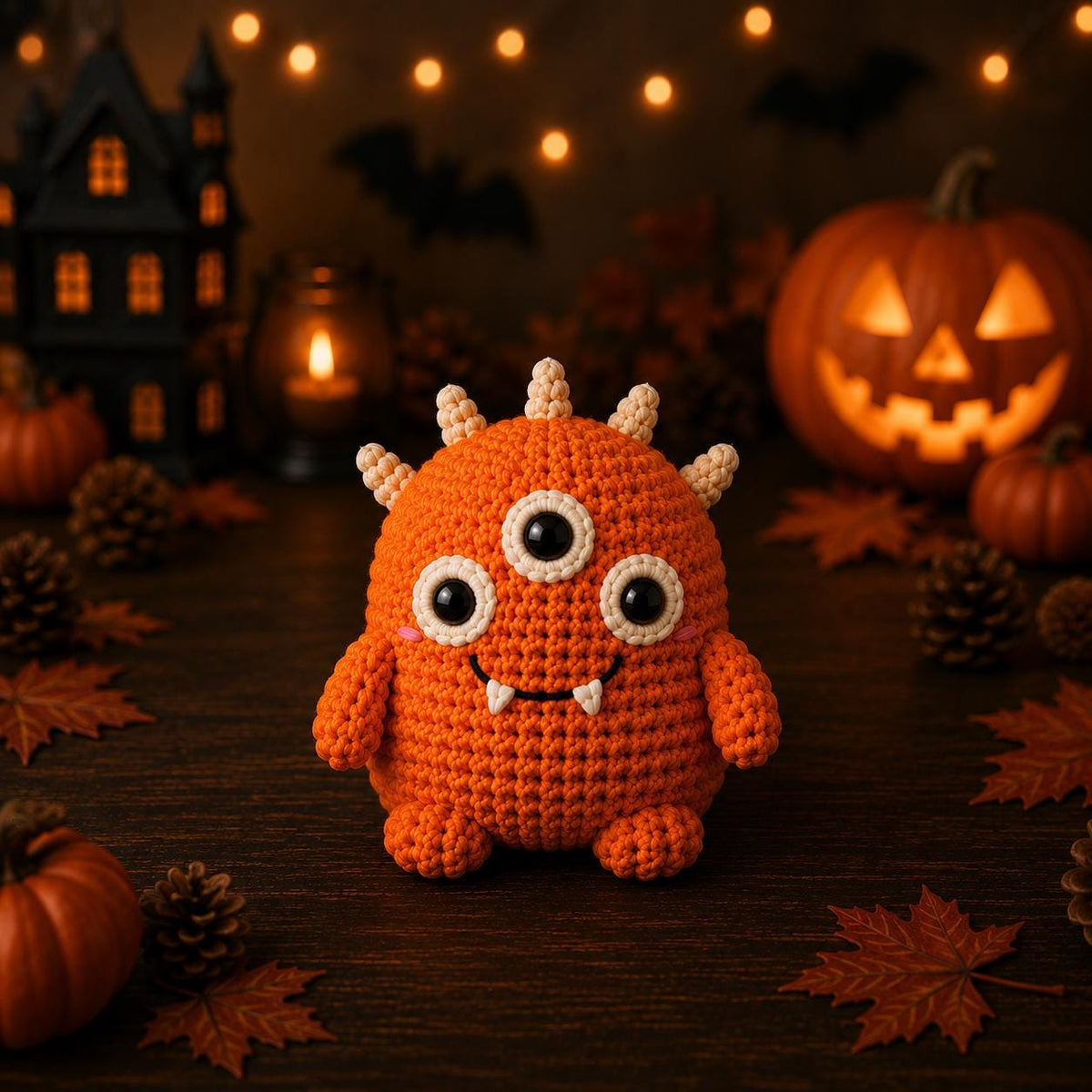Crochet Monster Plush Collection, Cute Halloween Amigurumi, Purple Green Orange Monster, Spooky Desk Decor, Funny Halloween Gift