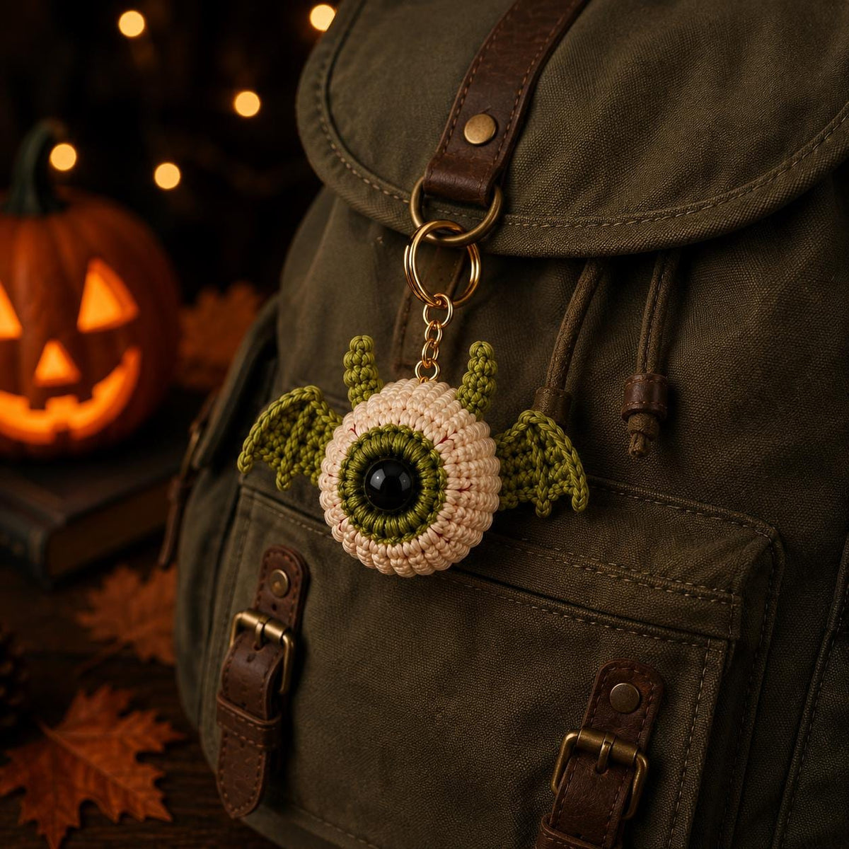 Crochet Eyeball Keychain, Halloween Bat Bag Charm, Creepy Cute Amigurumi, Spooky Monster Keyring, Gothic Accessories, Spooky Season Gift