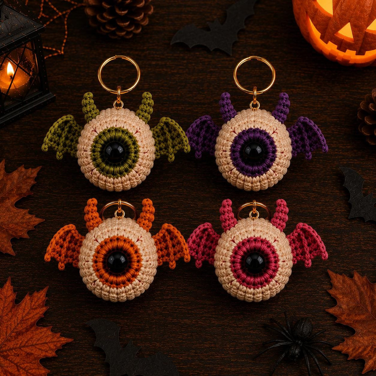 Crochet Eyeball Keychain, Halloween Bat Bag Charm, Creepy Cute Amigurumi, Spooky Monster Keyring, Gothic Accessories, Spooky Season Gift