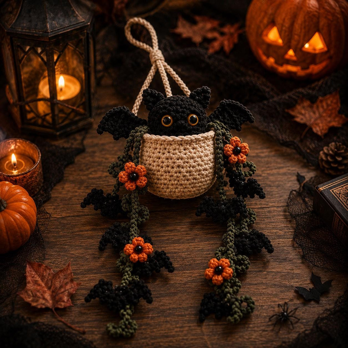 Crochet Bat Car Plant, Halloween Rearview Mirror Charm, Spooky Hanging Decor, Mini Plant Pot Accessory, Cute Bat Amigurumi, Fall Car Decor