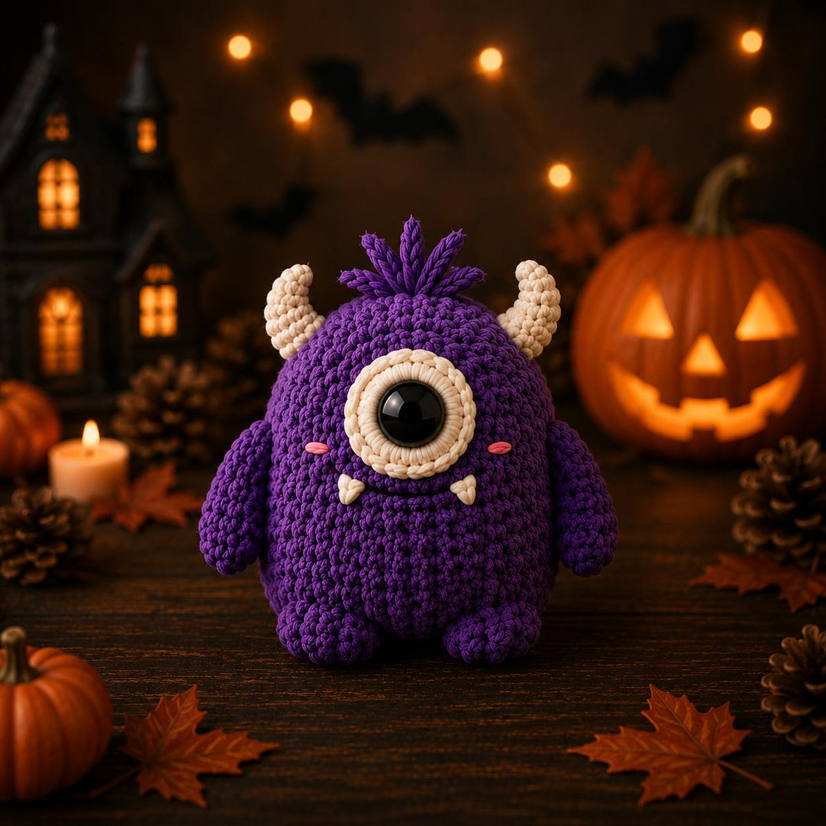 Crochet Monster Plush Collection, Cute Halloween Amigurumi, Purple Green Orange Monster, Spooky Desk Decor, Funny Halloween Gift