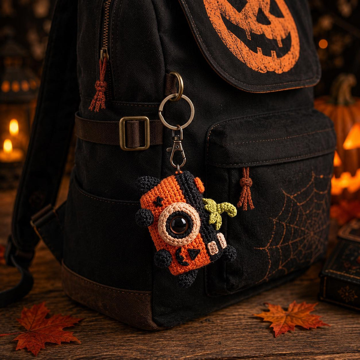Halloween Crochet Camera Keychain, Cute Amigurumi Spooky Bag Charm, Witch Pumpkin Mummy Frankenstein Keyring, Fall Photographer Gift