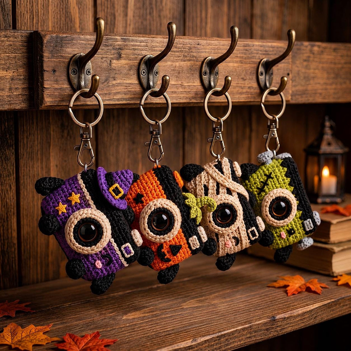 Halloween Crochet Camera Keychain, Cute Amigurumi Spooky Bag Charm, Witch Pumpkin Mummy Frankenstein Keyring, Fall Photographer Gift