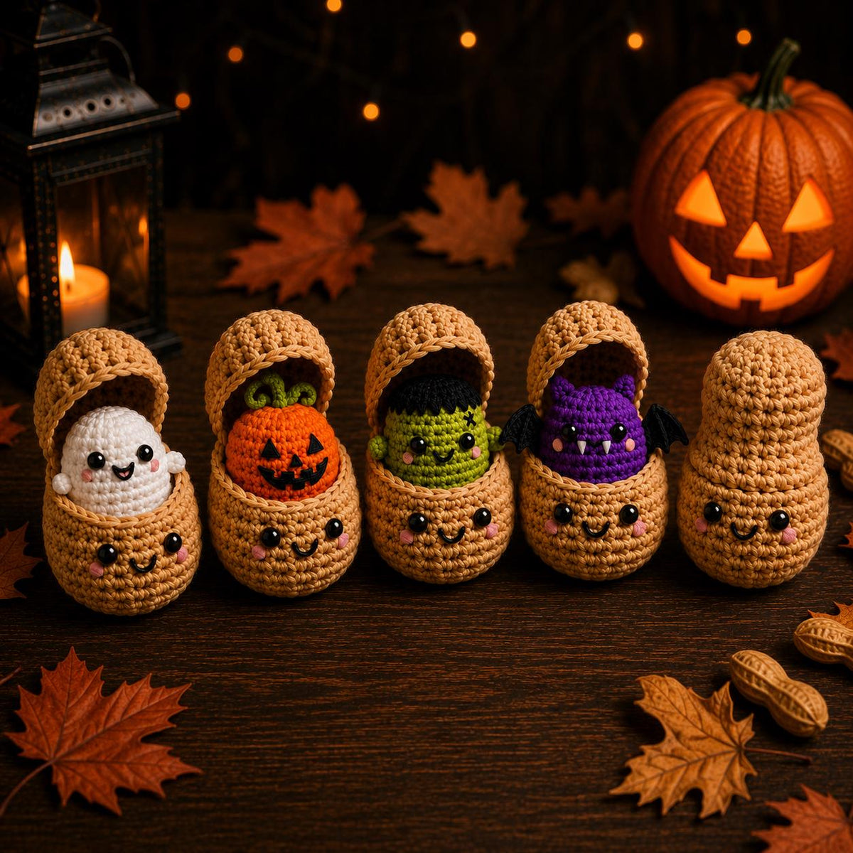 Peanut Monster Crochet Plush, Halloween Surprise Peanut, Ghost Pumpkin Bat Frankenstein Amigurumi, Spooky Fidget Toy, Cute Halloween Gift