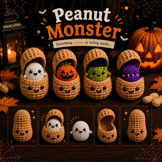 Peanut Monster Crochet Plush, Halloween Surprise Peanut, Ghost Pumpkin Bat Frankenstein Amigurumi, Spooky Fidget Toy, Cute Halloween Gift