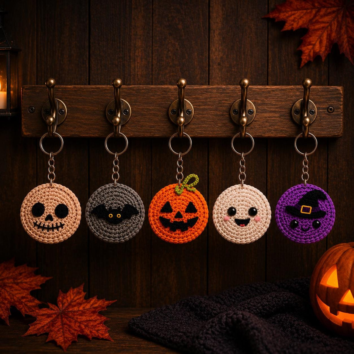 Haunted Coin Collection, Halloween Crochet Coin Keychain, Ghost Pumpkin Witch Bat Skull Charm, Cute Amigurumi Keyring, Spooky Halloween Gift