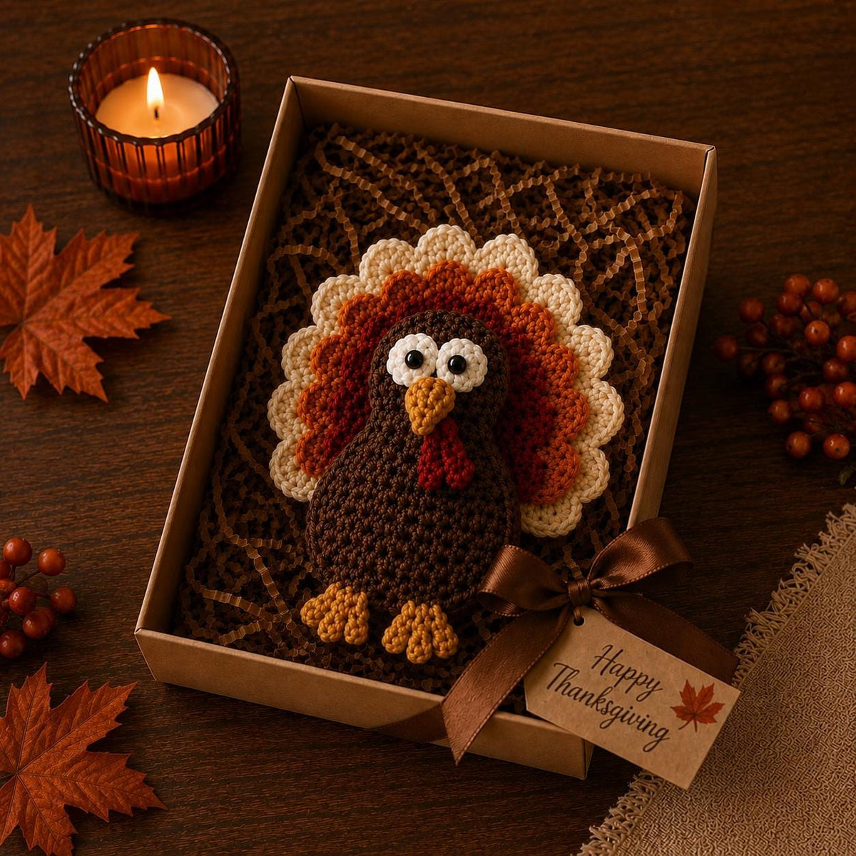 Crochet Turkey Cutlery Holder, Thanksgiving Table Decor, Turkey Silverware Pocket, Autumn Dining Setup, Fall Party Favor, Hostess Gift Set