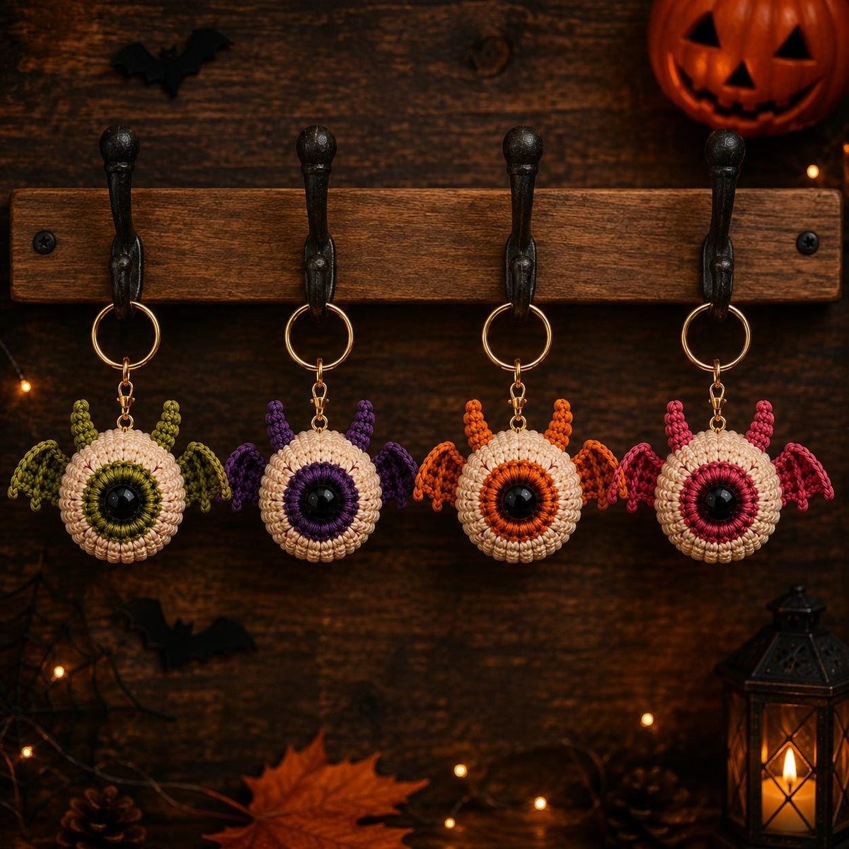 Crochet Eyeball Keychain, Halloween Bat Bag Charm, Creepy Cute Amigurumi, Spooky Monster Keyring, Gothic Accessories, Spooky Season Gift