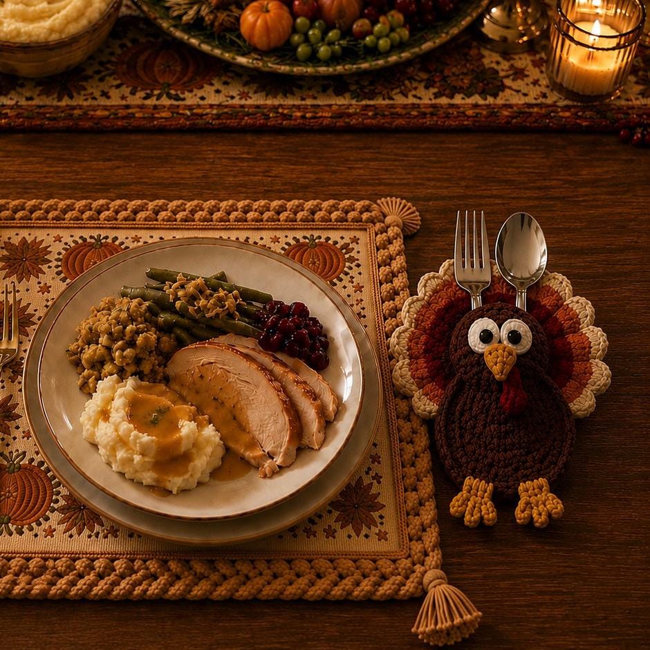 Crochet Turkey Cutlery Holder, Thanksgiving Table Decor, Turkey Silverware Pocket, Autumn Dining Setup, Fall Party Favor, Hostess Gift Set